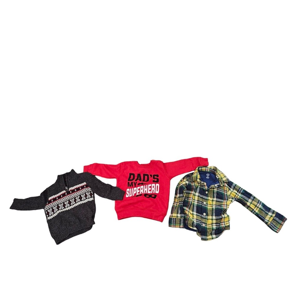 2T Ski Sweater Flannel Button Up Shirt Sweatshirt Lot Of 3 Garanimals